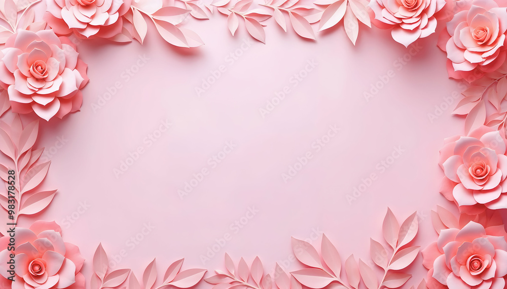 A Papercraft Floral Frame on Pink Background A Papercraft Floral Frame on Pink Background