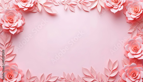 A Papercraft Floral Frame on Pink Background