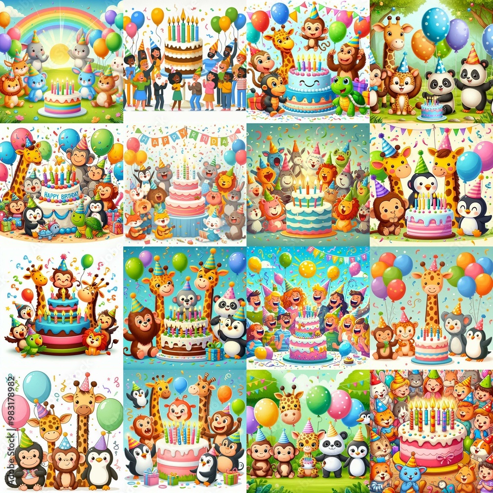 Happy birthday cartoon. AI generated illustration