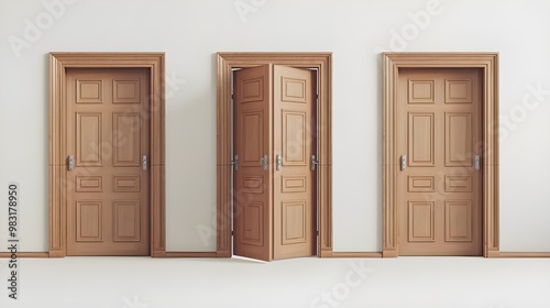 Three Doors Two Closed One Open White Wall Interior Design