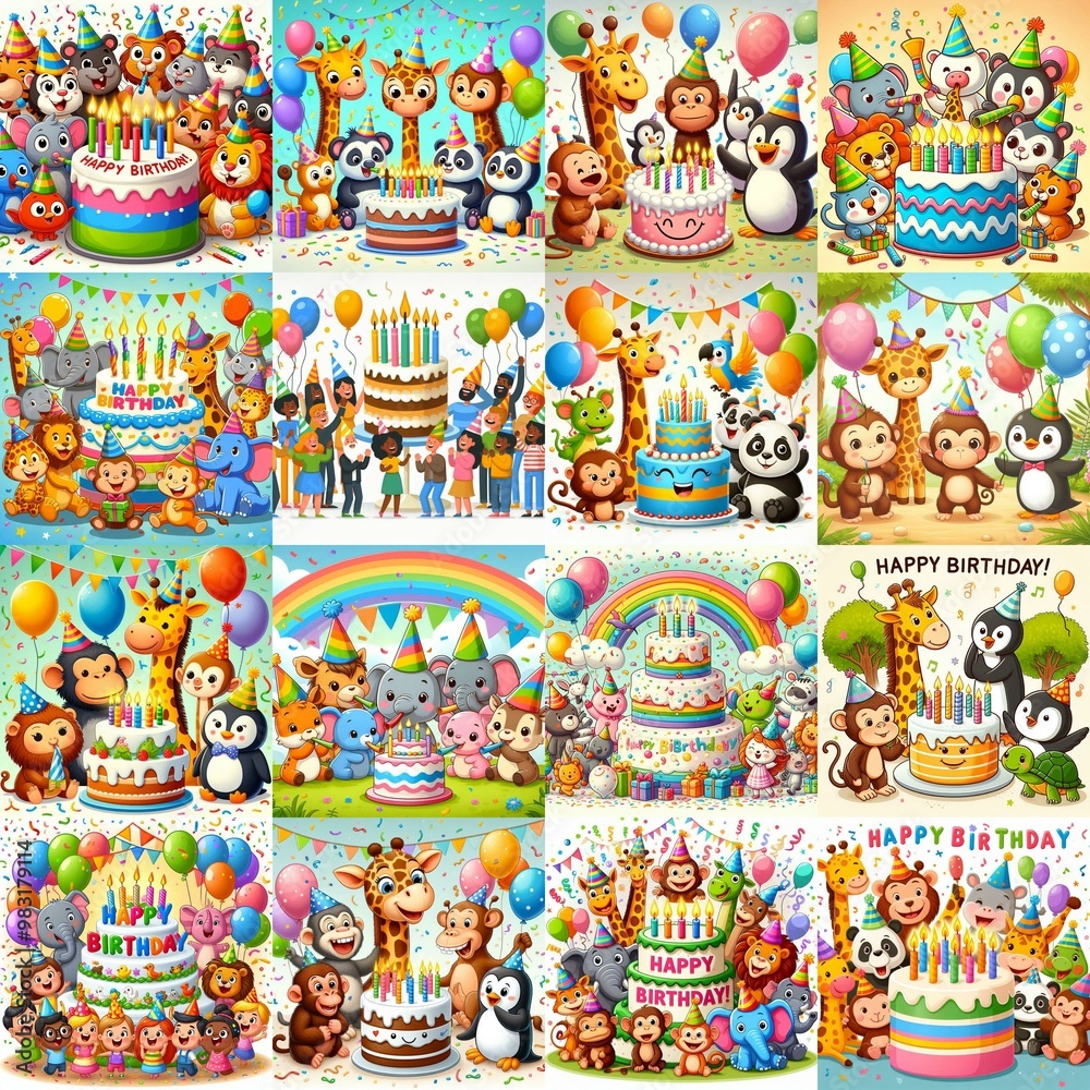 Naklejka premium Happy birthday cartoon. AI generated illustration
