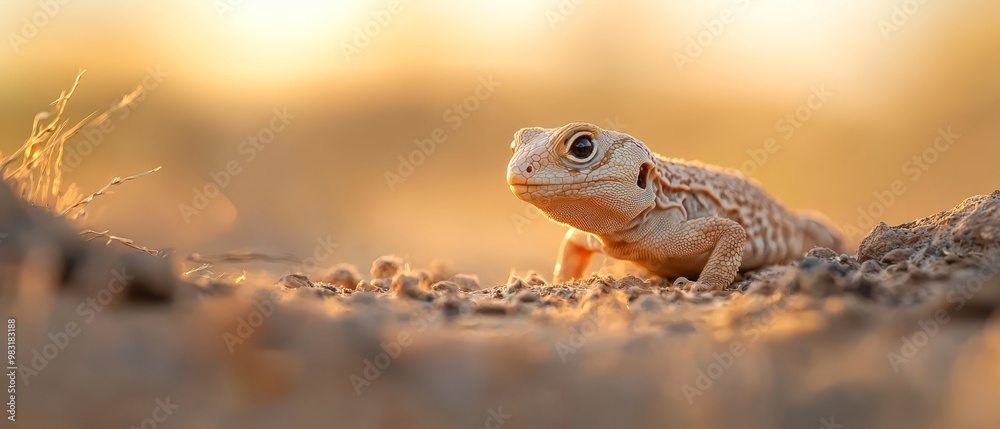 Naklejka premium A tight shot of a tiny lizard on the turf, surrounded by near-front grass Background softly blurred