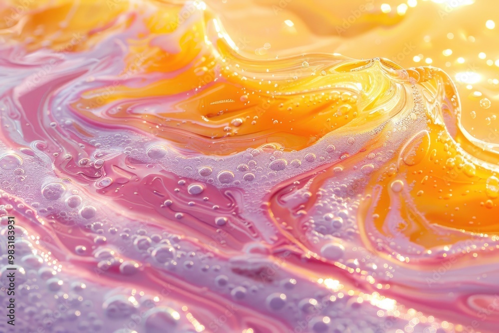 Vibrant Abstract Liquid Art with Bubbles and Sunset Colors Vibrant Abstract Liquid Art with Bubbles and Sunset Colors