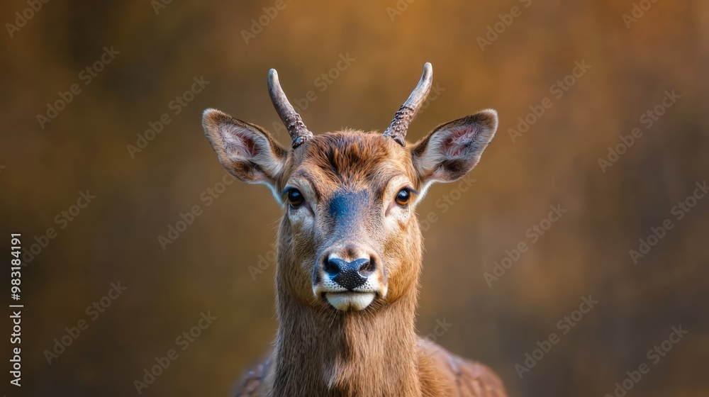 Fototapeta premium A crisp, up-close image of a deer's face with a softly blurred foreground and background