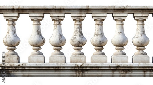 Classic Italian stone balustrade repeating seamlessly on a white backdrop. photo