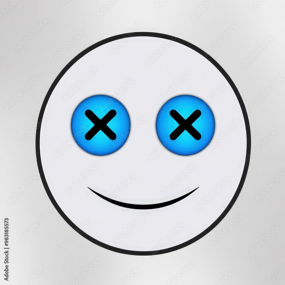 Brightly colored cartoon face with blue crossed eyes and a simple smile design. Generative AI Brightly colored cartoon face with blue crossed eyes and a simple smile design. Generative AI