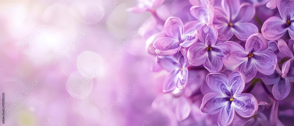 A tight shot of several lilac blooms against a softly blurred backdrop, illuminated by a bolt of light A tight shot of several lilac blooms against a softly blurred backdrop, illuminated by a bolt of light