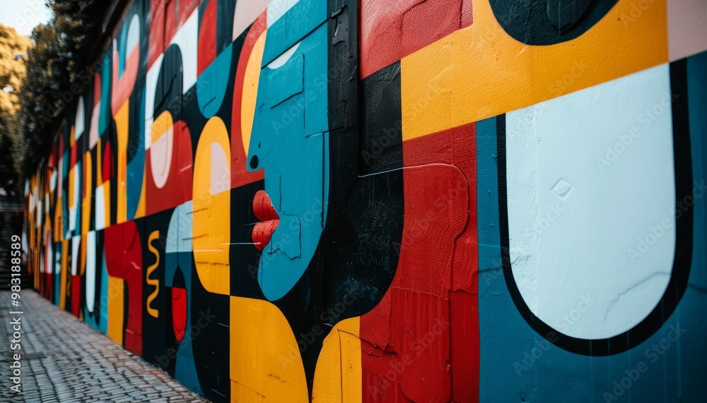 Naklejka premium Colorful urban mural with space for text on right side, perfect for creative projects