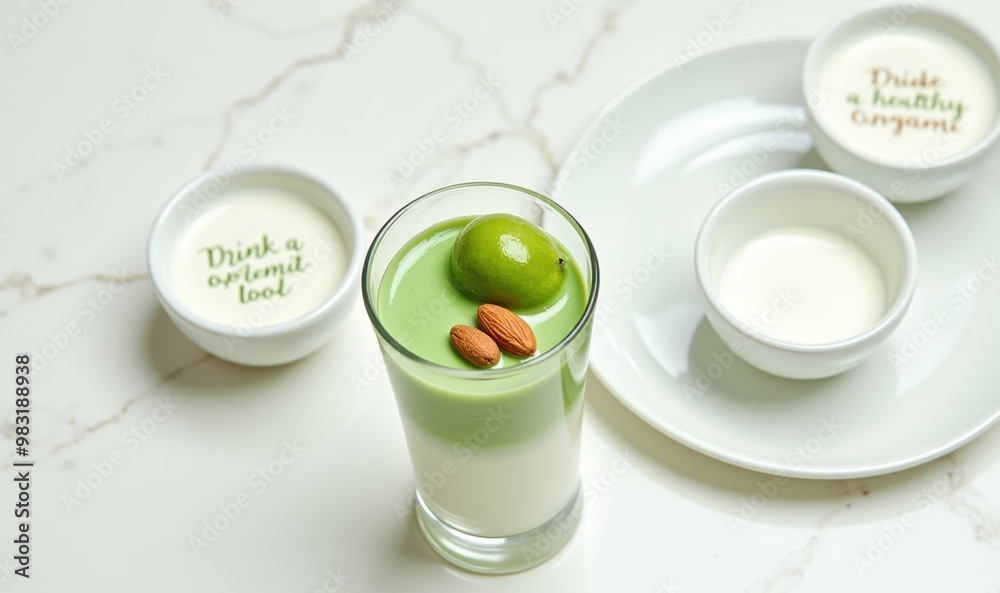 Refreshing and healthy dessert served in a glass, featuring green layers and garnished with nuts and fruit, perfect for wellness, food, and lifestyle promotions. Refreshing and healthy dessert served in a glass, featuring green layers and garnished with nuts and fruit, perfect for wellness, food, and lifestyle promotions.