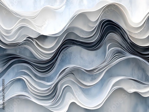 Calming abstract design with fluid wavy lines and soft textures in a minimalist white palette, ideal for modern interiors, wallpapers, and serene decor