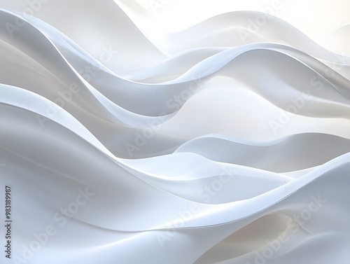 Calming abstract design with fluid wavy lines and soft textures in a minimalist white palette, ideal for modern interiors, wallpapers, and serene decor