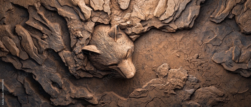 Obraz premium A small animal pokes its head from a rock wall crack