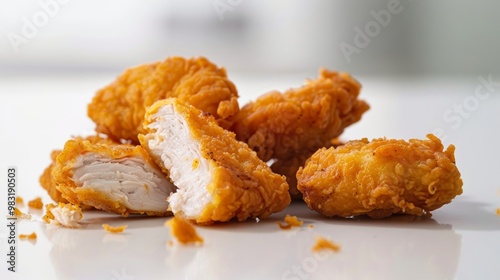 Crispy Golden Chicken Nuggets Piled on a White Surface for Delicious Snack Ideas
