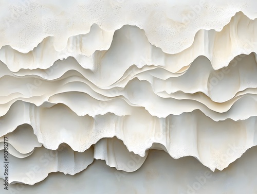 Calming abstract design with fluid wavy lines and soft textures in a minimalist white palette, ideal for modern interiors, wallpapers, and serene decor