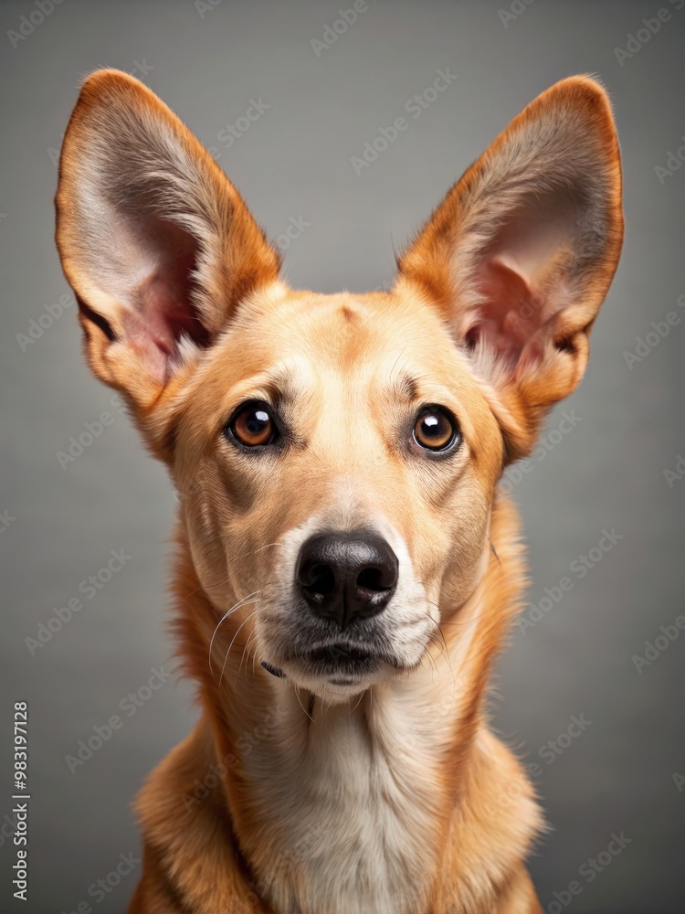 Dog with clean ears poses for a portrait against a neutral background. Generative AI Dog with clean ears poses for a portrait against a neutral background. Generative AI