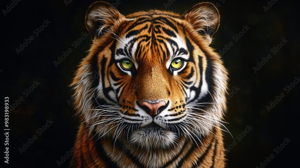 Majestic Tiger Close-Up Portrait with Striking Eyes Majestic Tiger Close-Up Portrait with Striking Eyes