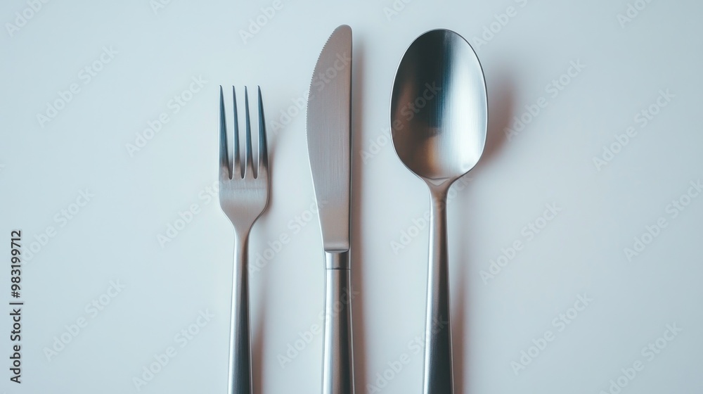 Fork, Knife, and Spoon Set on White Background Fork, Knife, and Spoon Set on White Background