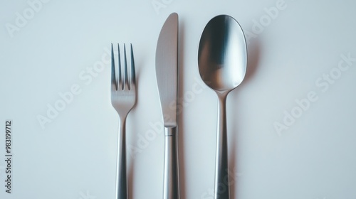 Fork, Knife, and Spoon Set on White Background