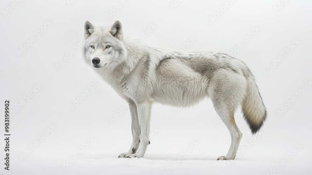 Fototapeta premium Majestic Arctic Wolf Standing Against White Background