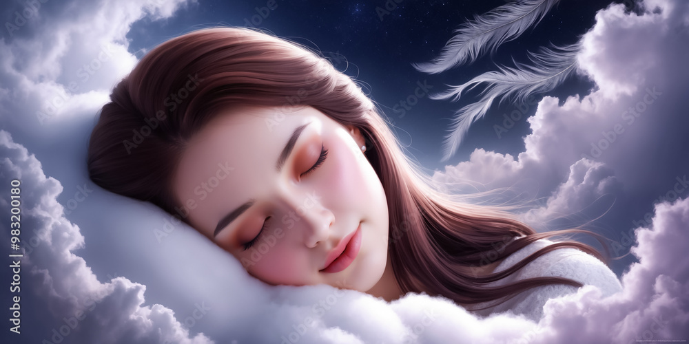 Beautiful girl sleeping on a cloud decoration Beautiful girl sleeping on a cloud decoration