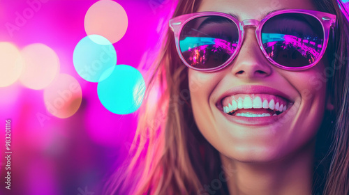 Smiling woman in sunglasses at a party