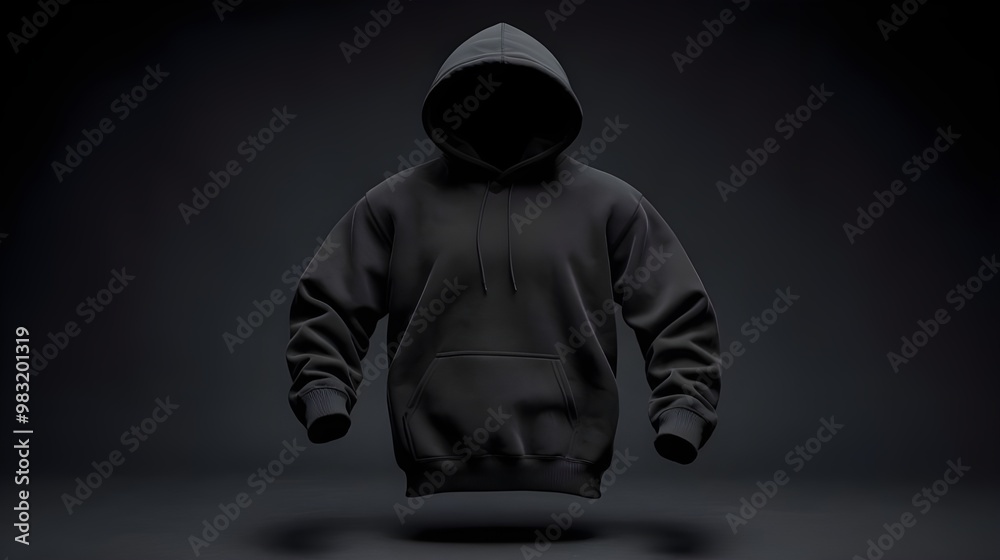 Black Hoodie Mockup Front View Isolated on Black Background Black Hoodie Mockup Front View Isolated on Black Background