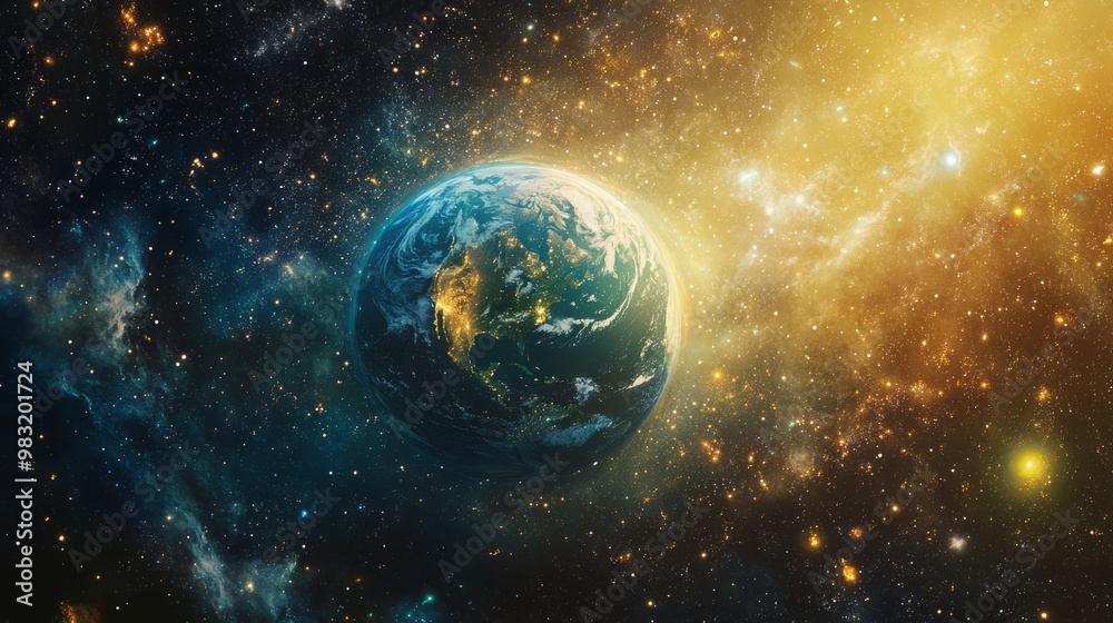 Beautiful View of Earth in a Cosmic Landscape Beautiful View of Earth in a Cosmic Landscape