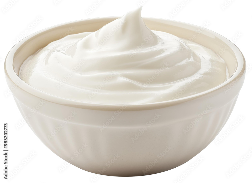 sour cream in bowl, mayonnaise, yogurt, isolated on white background, clipping path, full depth of field sour cream in bowl, mayonnaise, yogurt, isolated on white background, clipping path, full depth of field