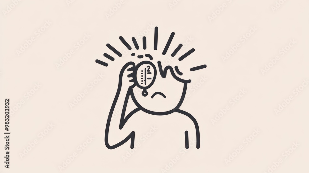 Person with Headache and Thermometer Illustration Person with Headache and Thermometer Illustration