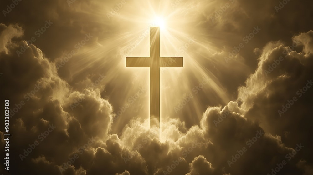 Radiant cross shining in the sky symbolizes resurrection and hope in Christian faith Radiant cross shining in the sky symbolizes resurrection and hope in Christian faith