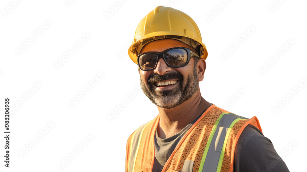 Сonstruction worker wearing sunglasses on transparent background PNG.
Сonstruction worker wearing sunglasses on transparent background PNG.