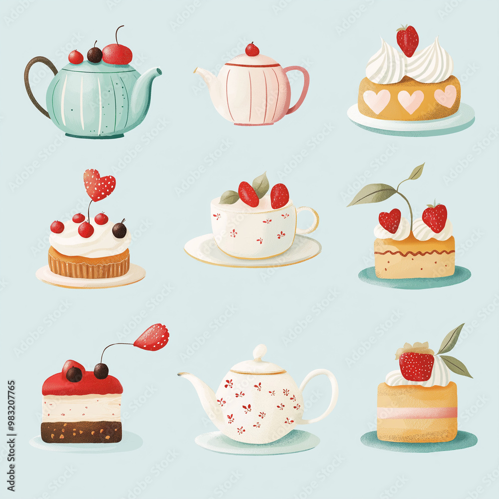 Tea Time Scene with Cakes Tea Time Scene with Cakes