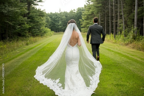 Elegant Bride in Lace Dress at Sunset