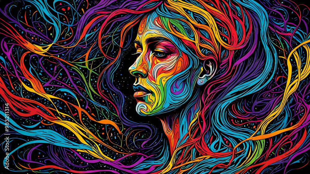 Abstraktion Spritzer des Regenbogens 16x9. Hintergrund für das Design 2.