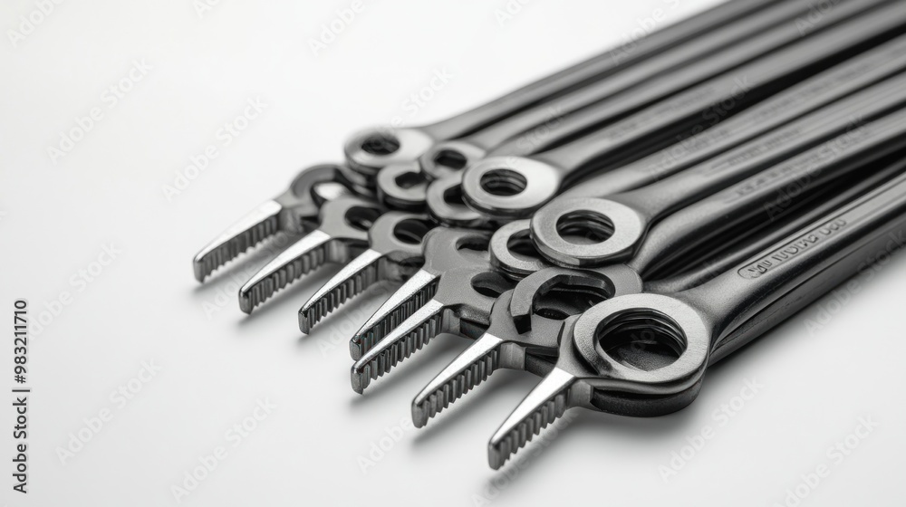 Set of Shiny Wrenches on White Background