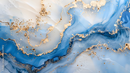 Elegant blue and white marble texture with golden accents for stylish backgrounds