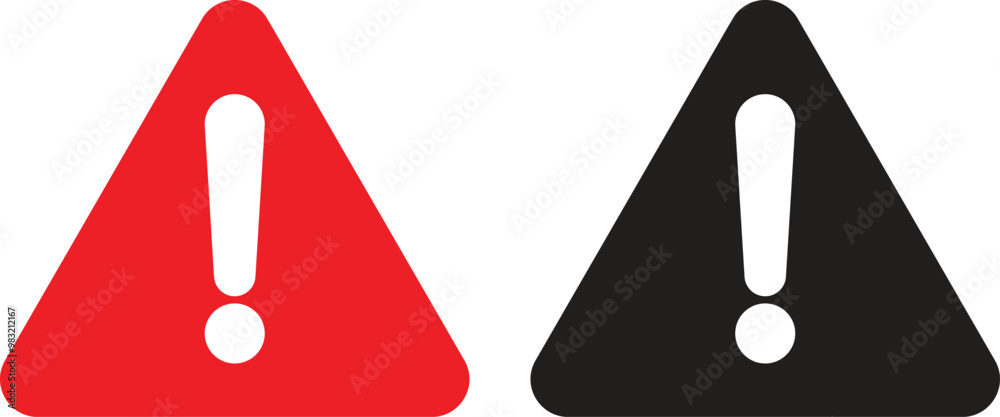 Black and red exclamation triangle sign . Warning triangle icon . Alert icon vector Black and red exclamation triangle sign . Warning triangle icon . Alert icon vector