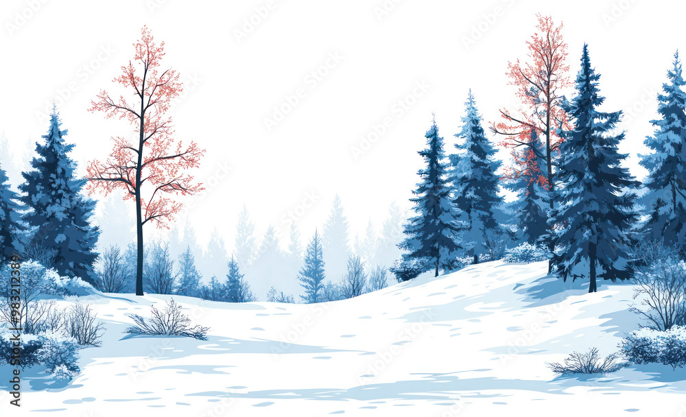 Fototapeta premium PNG Winter Snowy Forest Landscape landscape snow illustration.