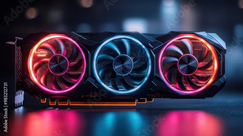 A high-performance graphics card with RGB lighting photo