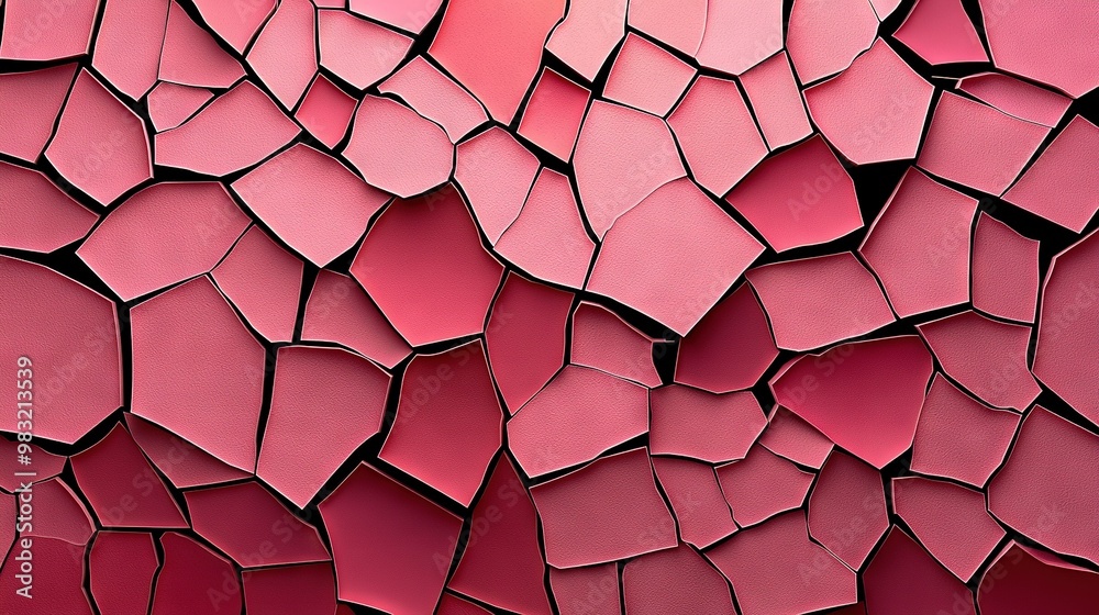 Close-up shot of red and pink tile mosaic on wall, with bright sun in background Close-up shot of red and pink tile mosaic on wall, with bright sun in background