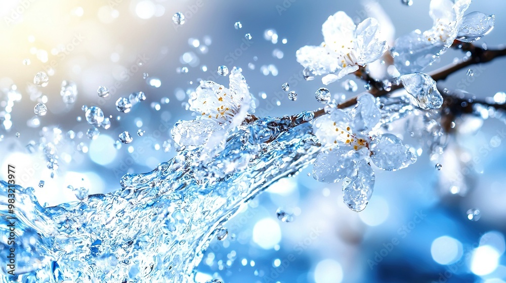 A close-up of water pouring into a white flowered body of water A close-up of water pouring into a white flowered body of water
