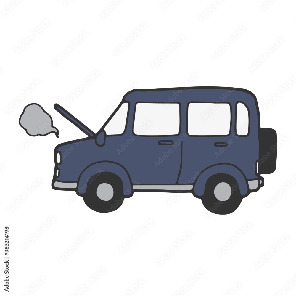 故障して煙が上がる自動車のイラスト