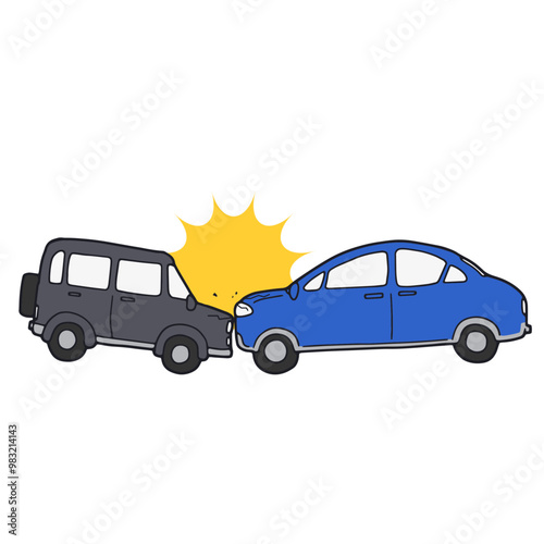 自動車同士の正面衝突　交通事故のイラスト