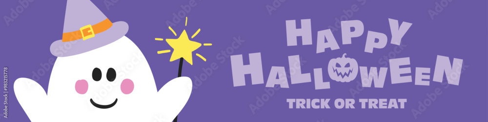 Happy Halloween. Cute banner with hand drawn ghost. Vector illustration Happy Halloween. Cute banner with hand drawn ghost. Vector illustration