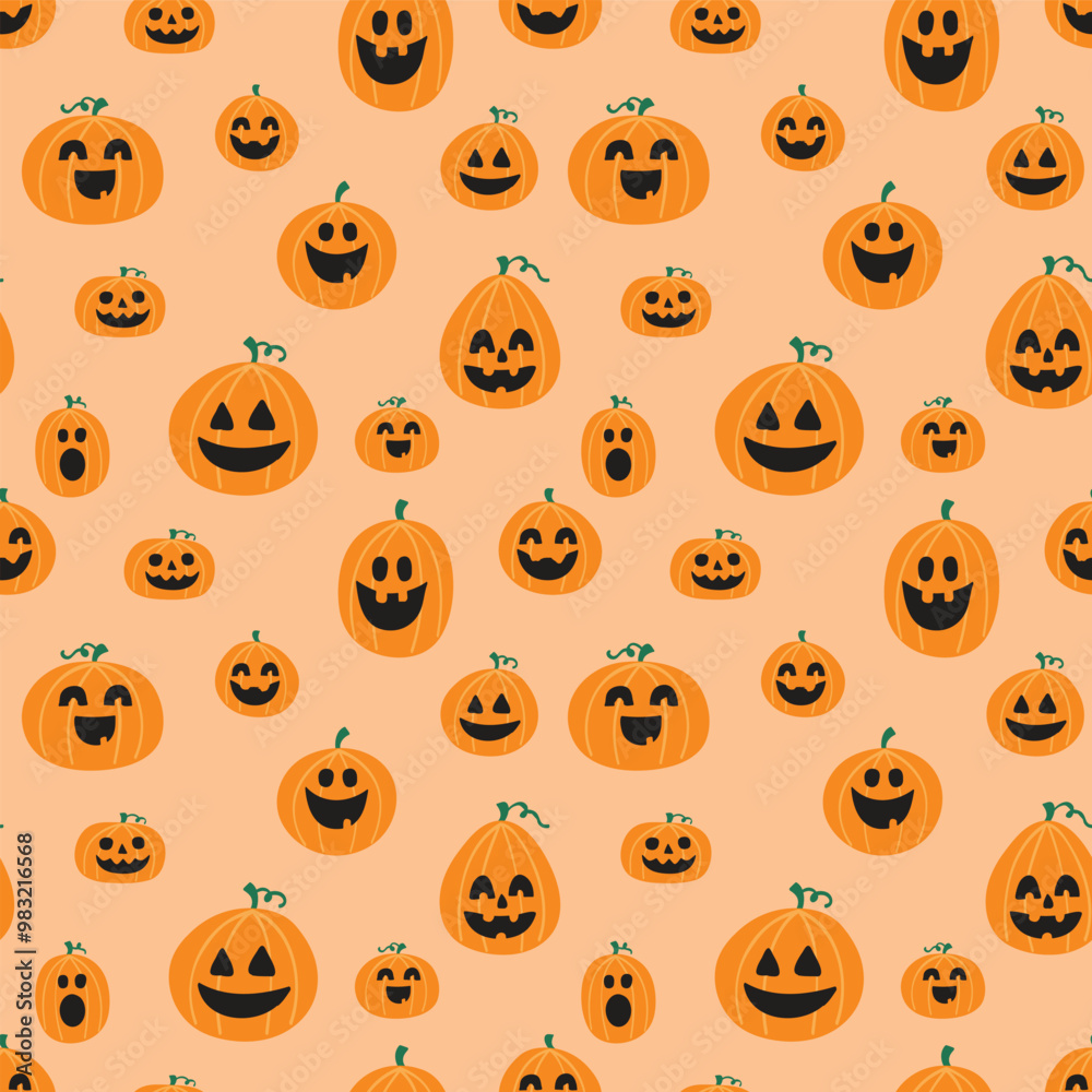 Halloween background. Seamless texture with cute pumpkins. Vector illustration