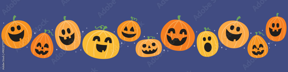 Fototapeta premium Cute Halloween pumpkins banner. Vector illustration