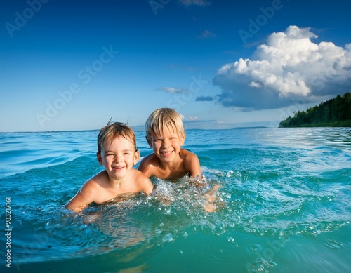 Happy summertime boys in the water