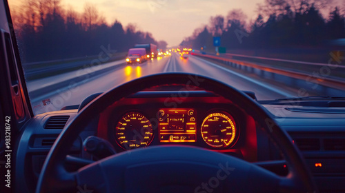 Driving a big truck on the highway, high detail, photography, hyper quality, high resolution