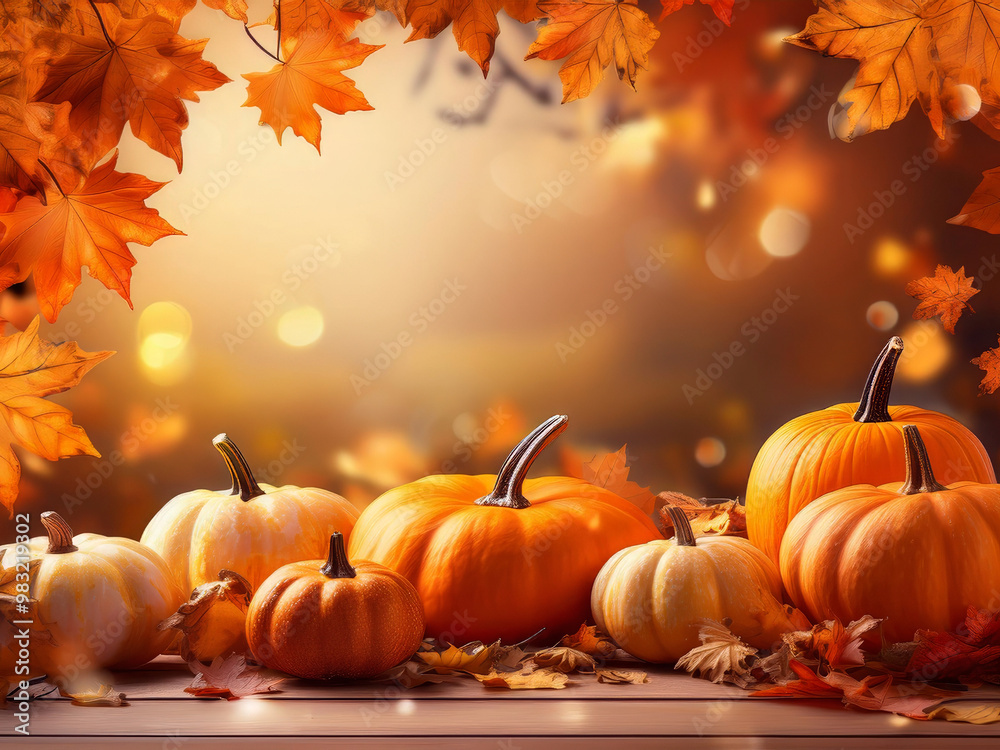 Pumpkins and autumn leaves with copy space Pumpkins and autumn leaves with copy space