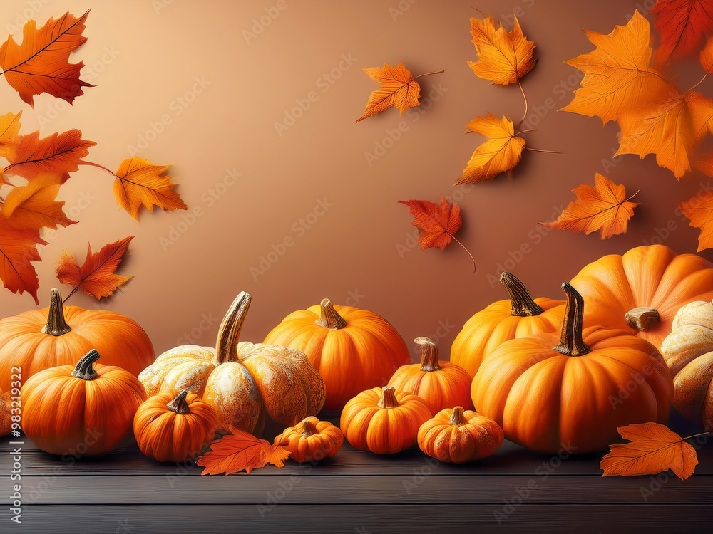 Pumpkins and autumn leaves with copy space Pumpkins and autumn leaves with copy space
